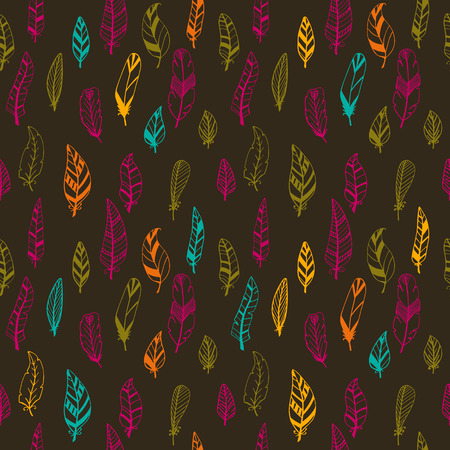 Seamless vintage pattern with hand drawn feathers. Vector illustrationのイラスト素材