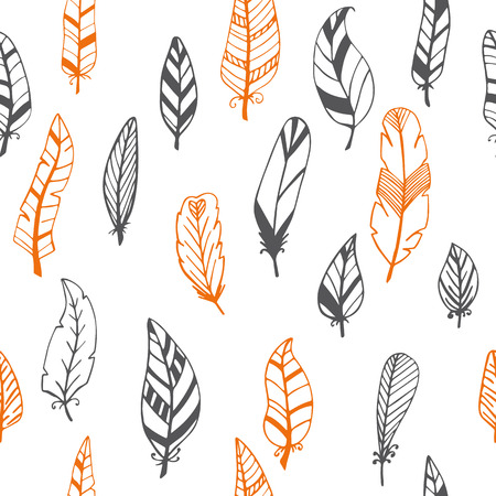 Seamless pattern with hand drawn feathers. Vector illustrationのイラスト素材