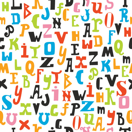Seamless pattern with colored letters on white background. Hand drawn alphabet for your design. Vector illustrationのイラスト素材