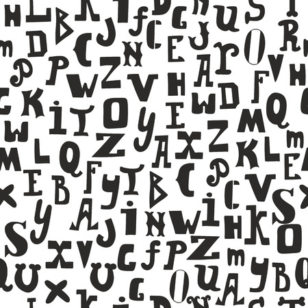 Seamless pattern with black letters on white background. Hand drawn alphabet for your design. Vector illustrationのイラスト素材