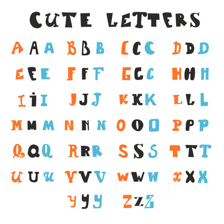 Funny alphabet letters. Hand drawn fonts. Vector illustrationのイラスト素材