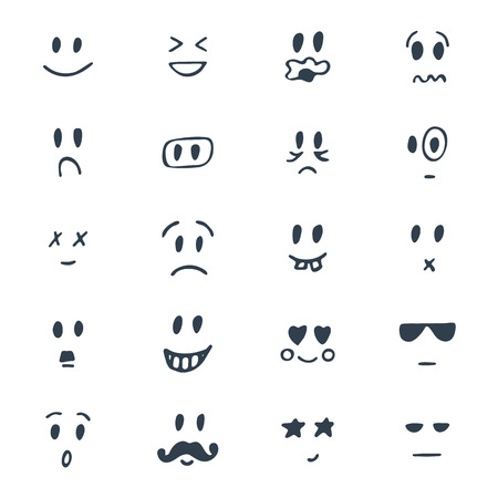 Set of hand drawn smiley faces. Sketched facial expressions set. Vector illustrationのイラスト素材