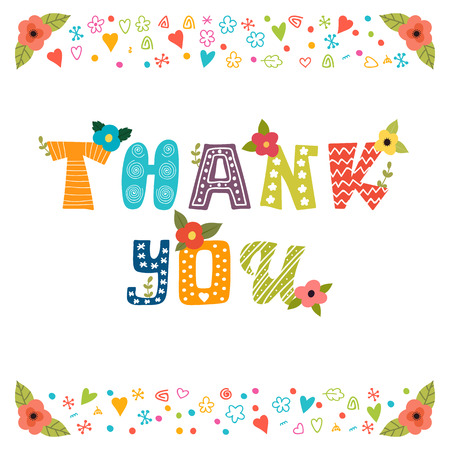 Thank you card design. Cute greeting card with flowers. Vector illustrationのイラスト素材