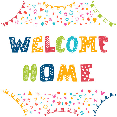 Welcome home text with colorful design elements. Vector illustrationのイラスト素材