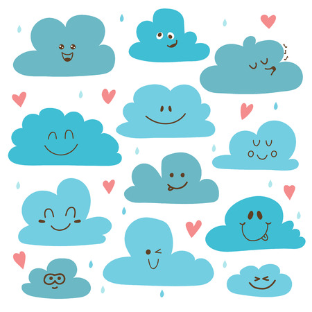 Cute hand drawn clouds. Funny weather theme. Vector illustrationのイラスト素材