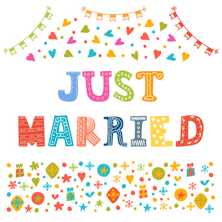 Just married. Cute greeting card. Vector illustrationのイラスト素材