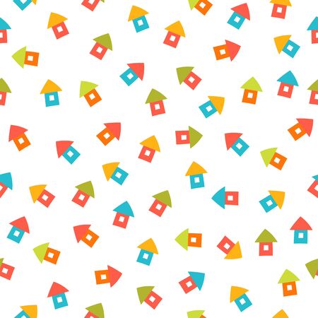 Seamless background with cute little houses. Vector illustrationのイラスト素材