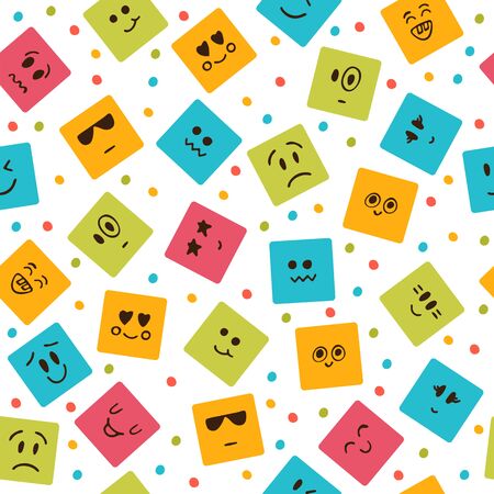 Seamless pattern with smiley squares. Cute cartoon characters. Vector illustrationのイラスト素材