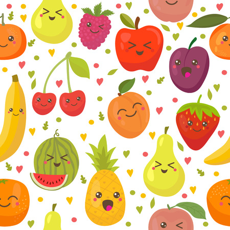 Seamless pattern with happy fruits. Cute background. Vector illustrationのイラスト素材