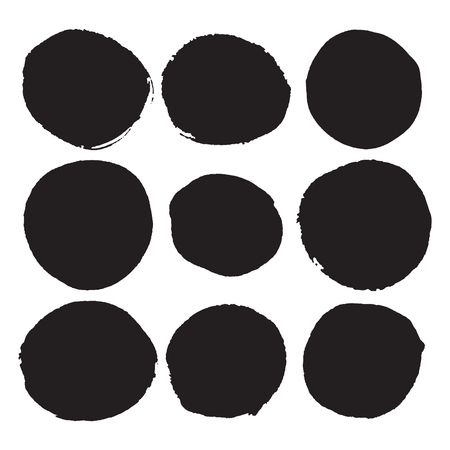 Set of black round ink stains. Grunge circles. Vector illustrationのイラスト素材