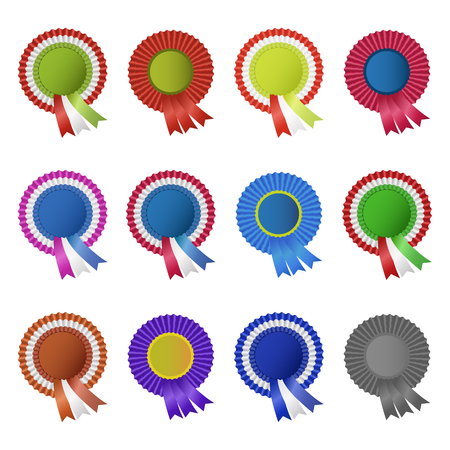 Set of blank award rosettes with ribbon. Vector illustrationのイラスト素材