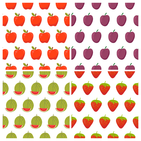 Set of fruit seamless patterns. Healthy food backgrounds with fruits and berries. Vector illustrationのイラスト素材