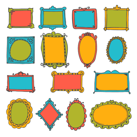 Set of hand drawn frames. Cute decorative elements. Vector illustrationのイラスト素材