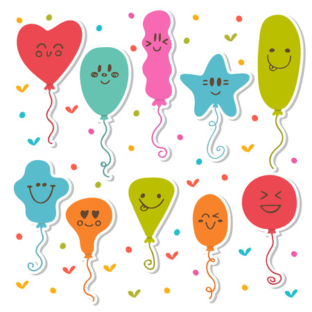 Set of happy cartoon colored balloons. Birthday balloons. Vector illustrationのイラスト素材