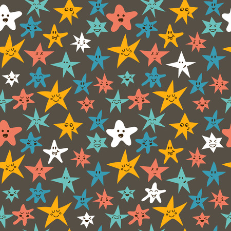 Vector seamless pattern with cute smiley little stars. Abstract colorful background. Vector illustrationのイラスト素材