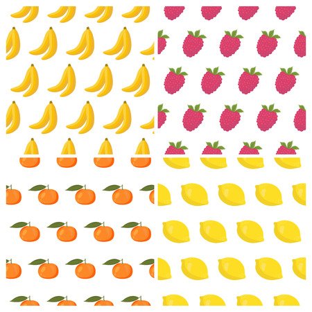 Vector seamless patterns set with fruits. Healthy food backgrounds with fruits and berries. Vector illustrationのイラスト素材