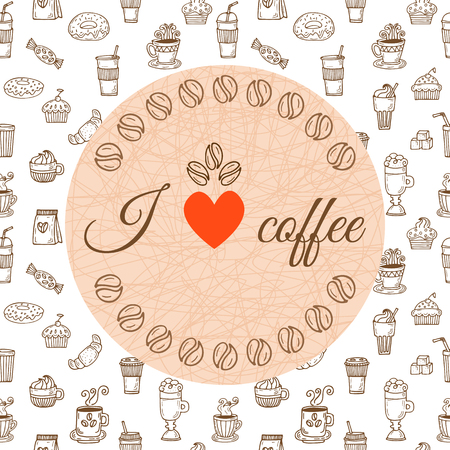 I love coffee. Hand drawn coffee theme design. Vector illustrationのイラスト素材