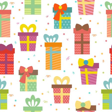 Seamless pattern with gift boxes. Birthday presents background. Vector illustrationのイラスト素材