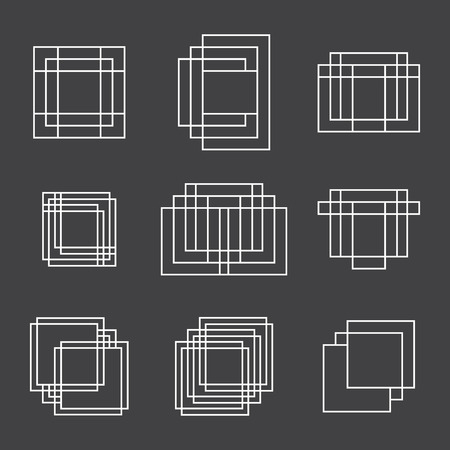 Set of 9 geometric shapes squares and lines for your design. Trendy hipster icons and logotypes. Ethnic symbols, tattooのイラスト素材