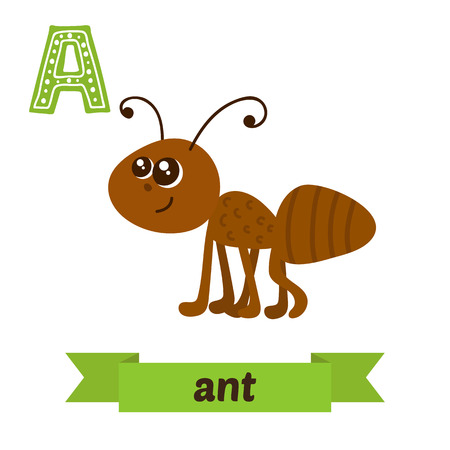 Ant. A letter. Cute children animal alphabet in vector. Funny cartoon animals. Vector illustrationのイラスト素材