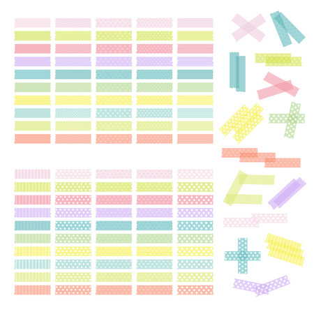 Collection of colorful adhesive tape or stickers. Set of washi tape strips. Vector illustrationのイラスト素材