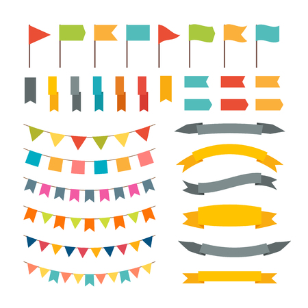 Collection of flags garland. Vector design elements. Buntings and flags. Holiday set. Vector illustrationのイラスト素材