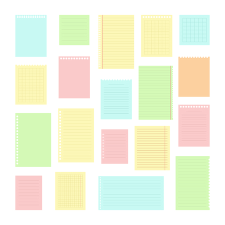 Collection of various note papers for your message. Set of different color note papers. Vector illustrationのイラスト素材