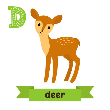 Deer. D letter. Cute children animal alphabet in vector. Funny cartoon animals. Vector illustrationのイラスト素材