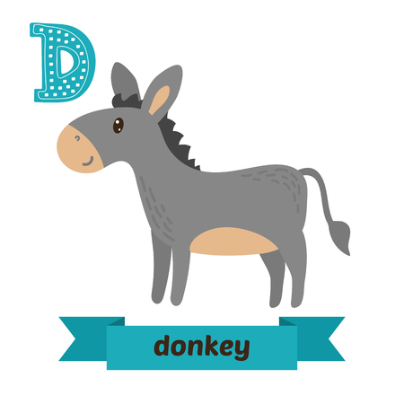Donkey. D letter. Cute children animal alphabet in vector. Funny cartoon animals. Vector illustrationのイラスト素材