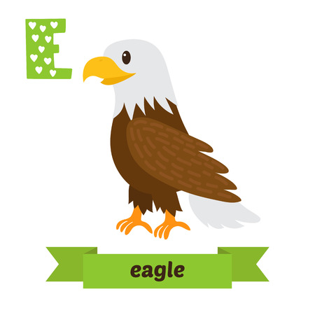Eagle. E letter. Cute children animal alphabet in vector. Funny cartoon animals. Vector illustrationのイラスト素材
