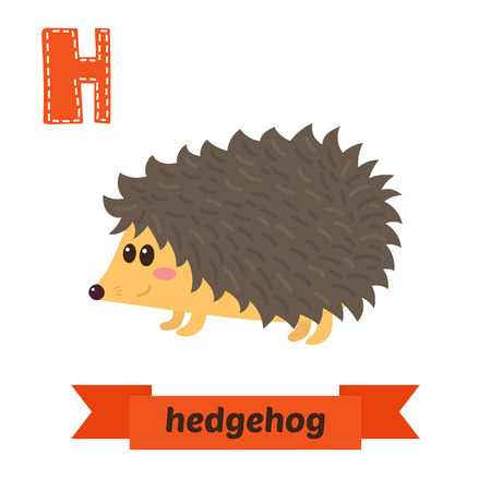 Hedgehog. H letter. Cute children animal alphabet in vector. Funny cartoon animals. Vector illustrationのイラスト素材