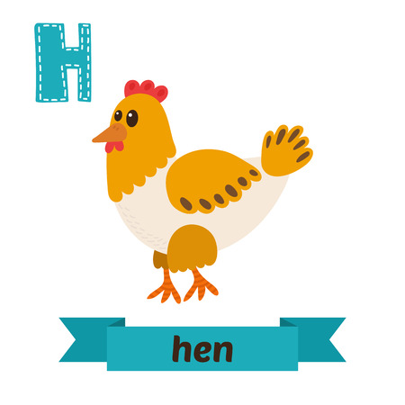 Hen. H letter. Cute children animal alphabet in vector. Funny cartoon animals. Vector illustrationのイラスト素材