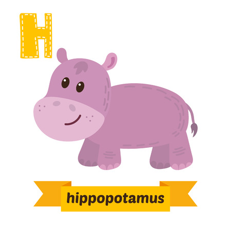 Hippopotamus. H letter. Cute children animal alphabet in vector. Funny cartoon animals. Vector illustrationのイラスト素材