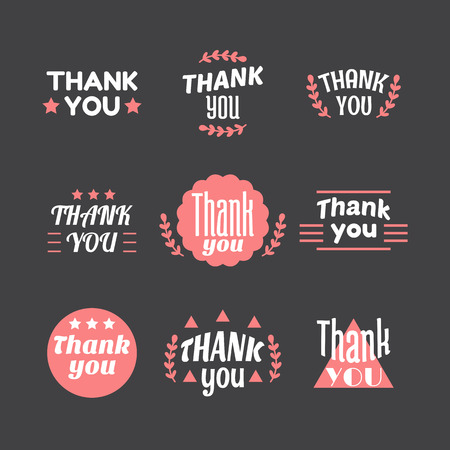 Set of vintage style Thank You labels, emblems, stickers or badges. Design elements. Vector illustrationのイラスト素材
