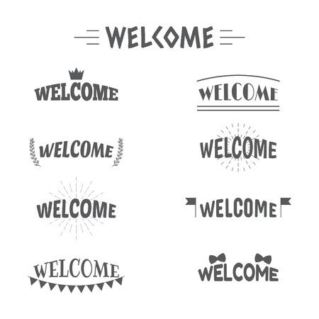 Set of vintage style Welcome labels, emblems, stickers or badges. Design elements. Vector illustrationのイラスト素材