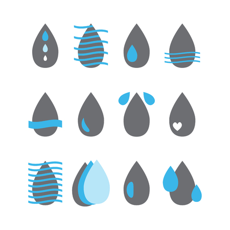 Set of water drop icons. Aqua. Collection of water design elements. Vector illustrationのイラスト素材