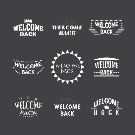 Welcome back. Set of 9 labels, stickers, emblems or badges. Decorative elements for your design. Postcards. Vector illustrationのイラスト素材