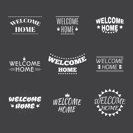 Welcome home collection. Set of 9 labels, emblems, stickers or badges. Decorative elements for your design. Vector illustrationのイラスト素材