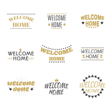 Welcome home collection. Set of labels, emblems, stickers or badges. Decorative elements for your design. Postcards. Vector illustrationのイラスト素材