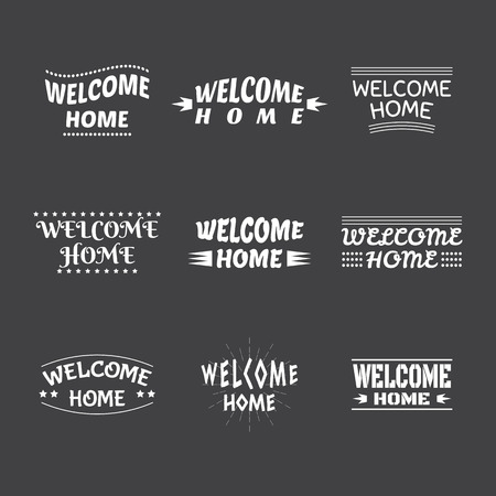 Welcome home design collection. Set of 9 labels, emblems, stickers or badges. Decorative elements for your design. Vector illustrationのイラスト素材