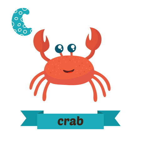 Crab. C letter. Cute children animal alphabet in vector. Funny cartoon animals. Vector illustrationのイラスト素材