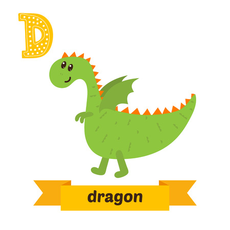 Dragon. D letter. Cute children animal alphabet in vector. Funny cartoon animals. Vector illustrationのイラスト素材