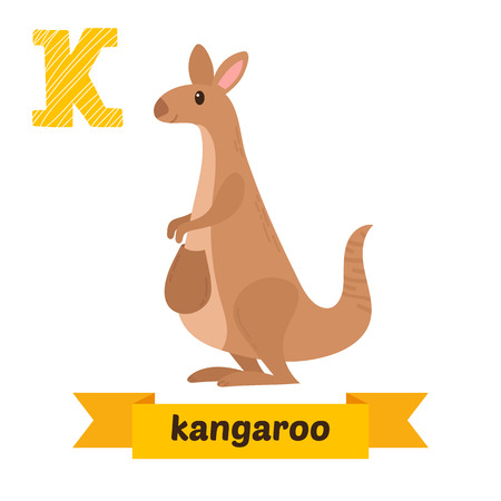 Kangaroo. K letter. Cute children animal alphabet in vector. Funny cartoon animals. Vector illustrationのイラスト素材
