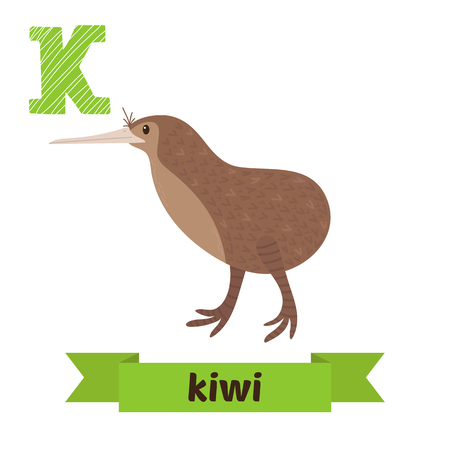 Kiwi. K letter. Cute children animal alphabet in vector. Funny cartoon animals. Vector illustrationのイラスト素材