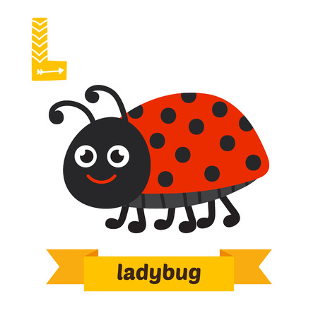 Ladybug. L letter. Cute children animal alphabet . Funny cartoon animals. illustrationのイラスト素材