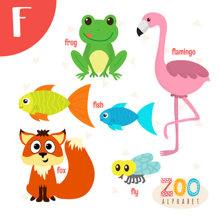Letter F. Cute animals. Funny cartoon animals . ABC book. illustrationのイラスト素材