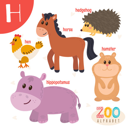 Letter H. Cute animals. Funny cartoon animals . ABC book. illustrationのイラスト素材