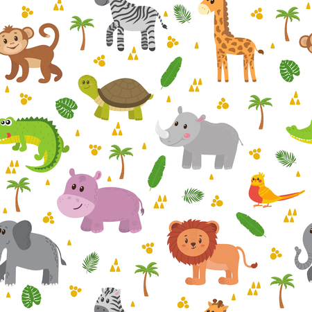 African animals seamless pattern. Cute cartoon childish animals.のイラスト素材