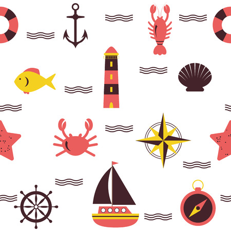 Marine seamless pattern. Sea theme. Nautical background.のイラスト素材