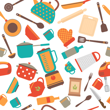 Seamless pattern of kitchen utensils. Home appliances for cooking.のイラスト素材